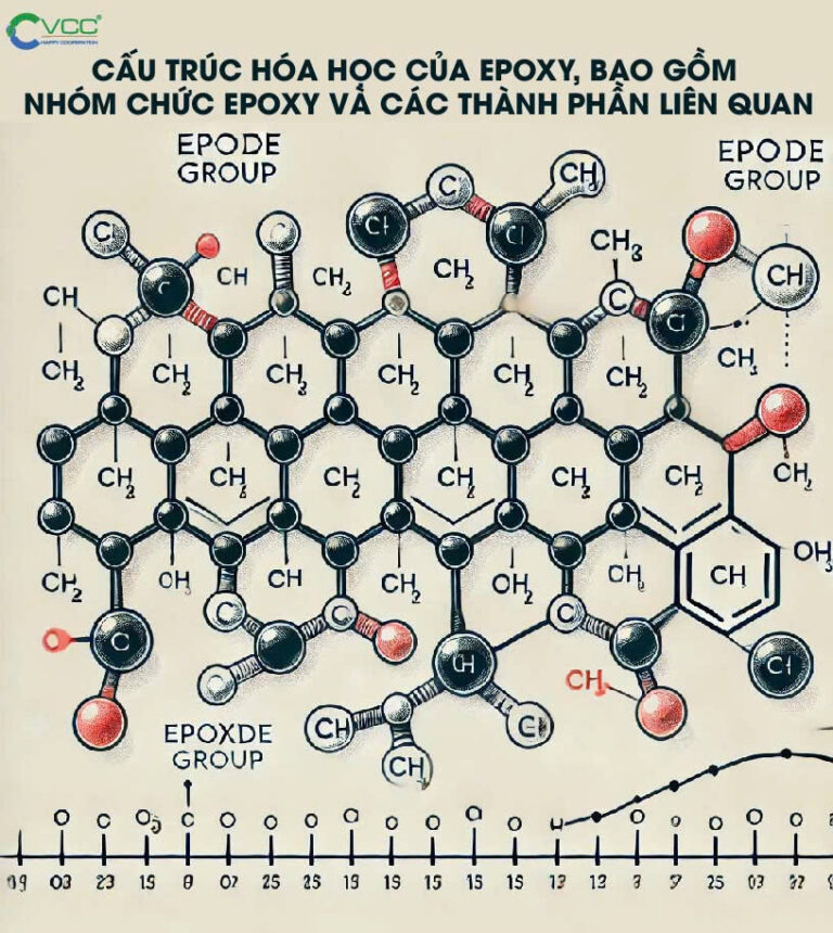 Cấu trúc hóa học của epoxy, bao gồm nhóm chức epoxy và các thành phần liên quan