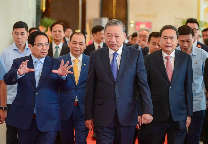 Tổng Bí thư Tô Lâm, Thủ tướng Phạm Minh Chính, Chủ tịch Quốc hội Trần Thanh Mẫn cùng các đại biểu đến dự khai mạc Triển lãm.