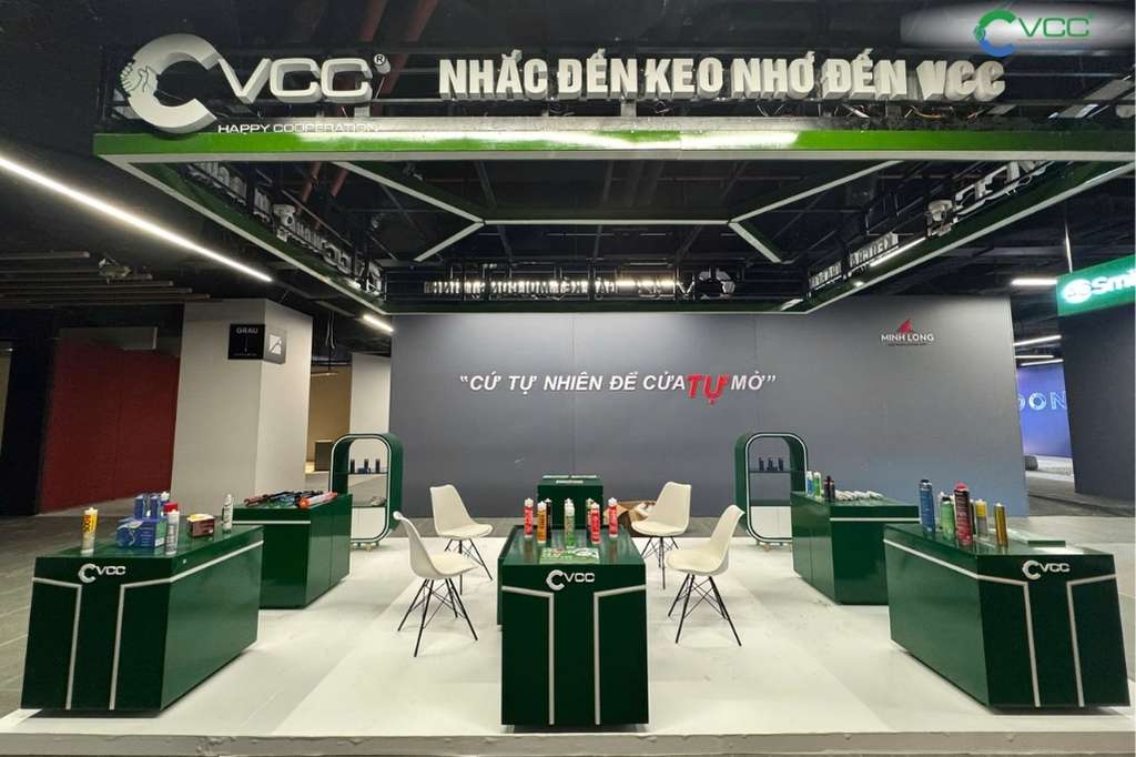 Khu trưng bày của VCC gây ấn tượng mạnh nhờ thiết kế hiện đại tối giản và trải nghiệm thực tế VCC Sealant Sản xuất phân phối keo silicone và chất kết dính chuyên nghiệp Khu trưng bày của VCC gây ấn tượng mạnh nhờ thiết kế hiện đại tối giản và trải nghiệm thực tế