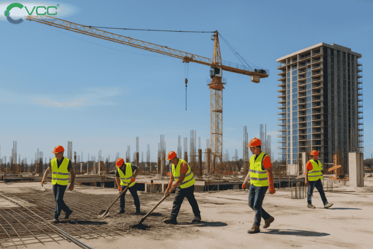 Một nhân viên thi công thực hiện nhiều nhiệm vụ khác nhau trên công trường