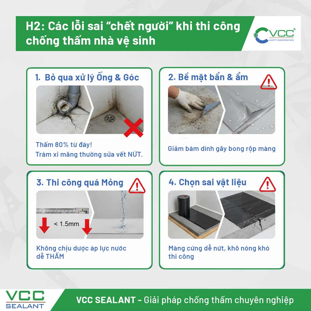 Các lỗi sai khi thi công chống ẩm nhà vệ sinh