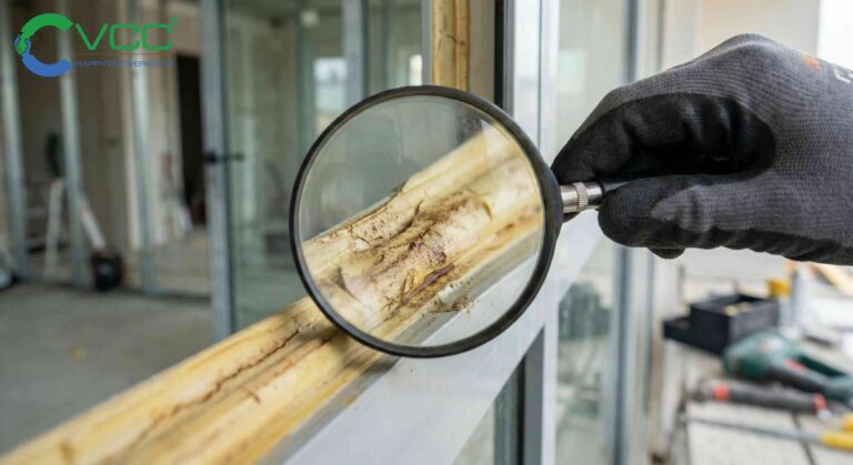 Cận Cảnh Chuyên Gia Dùng Kính Lúp Kiểm Tra đường Keo Silicone Bị ố Vàng Nứt Nẻ Và Xuống Cấp Trên Khung Cửa Nhôm Kính  Vcc Sealant   Sản Xuất Phân Phối Keo Silicone Và Chất Kết Dính Chuyên Nghiệp