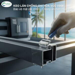 Keo lăn chống oxi hóa cửa nhôm VCC V868 bảo vệ mặt cắt, chống ăn mòn muối biển và chống thấm tuyệt đối.