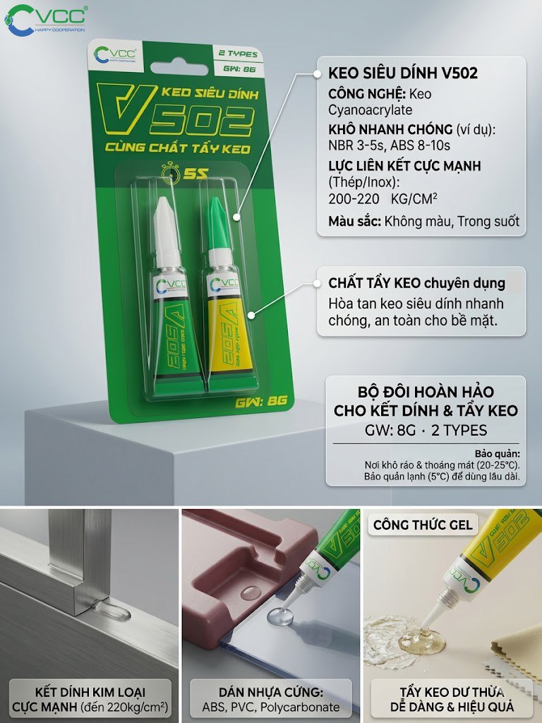 Hình ảnh Chi Tiết Vỉ Keo V502 Vcc Chính Hãng Sản Phẩm Có độ Nhớt Trung Bình 50 Cps Giúp Thẩm Thấu Tốt Và Dán đa Vật Liệu