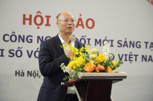 Ông Lê Trung Thành Vụ trưởng Vụ Vật liệu xây dựng Bộ Xây dựng phát biểu tại hội thảo Khoa học công nghệ, đổi mới sáng tạo, chuyển đổi số với ngành VLXD Việt Nam