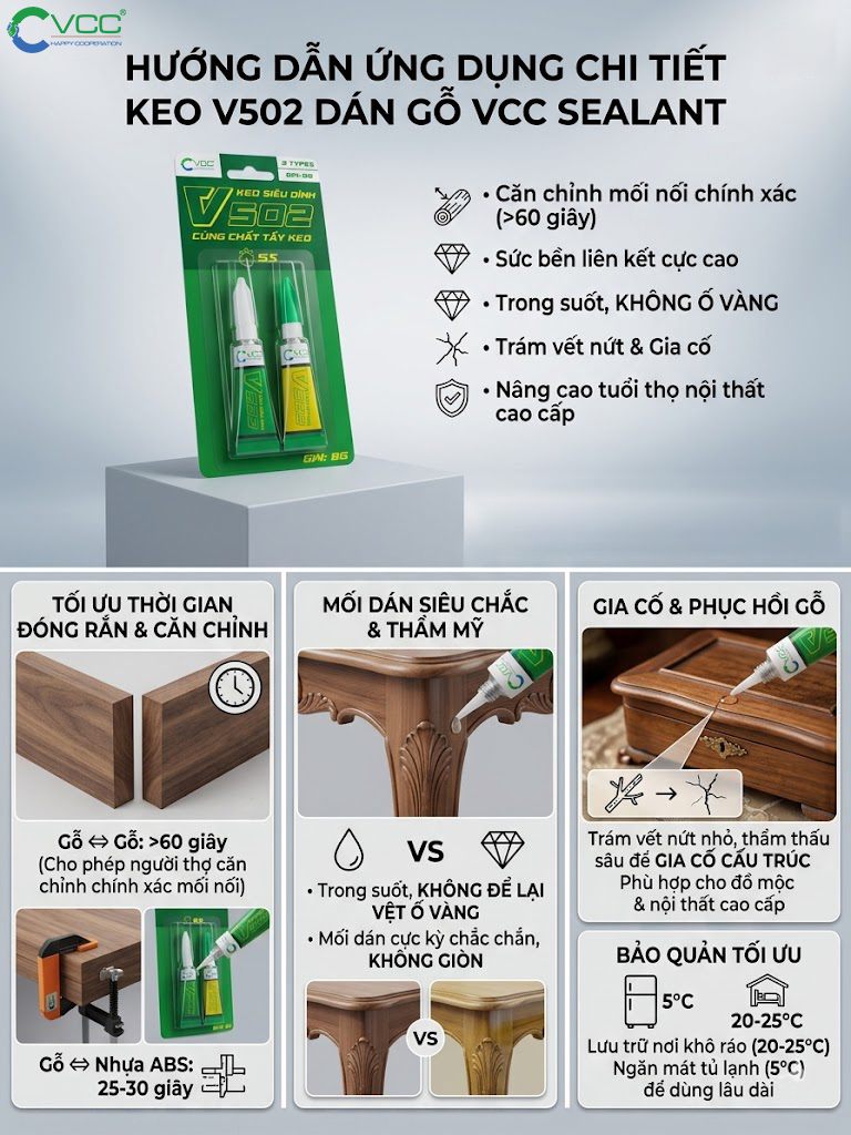 Giải Pháp Keo Siêu Dính V502 Dán Gỗ Chuyên Dụng Không để Lại Vết ố Vàng Lực Liên Kết Bền Bỉ Giúp Nâng Cao Tuổi Thọ Cho Các Sản Phẩm Mộc