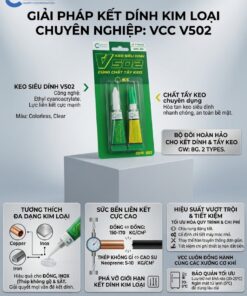 Hình ảnh minh họa sức mạnh liên kết của keo V502 trên vật liệu đồng, inox và sắt với khả năng chịu rung động tốt.