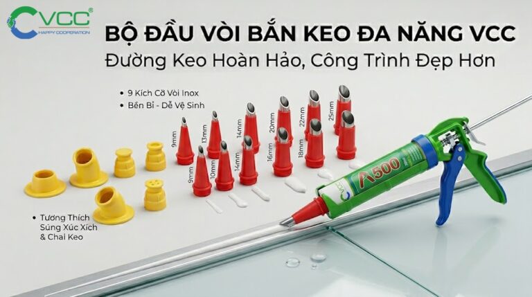 Bộ 9 đầu Vòi Bắn Keo Inox Vcc đa Năng Nhiều Kích Cỡ Thi Công Cùng Keo Silicone Vcc A500 Trên Mặt Kính  Vcc Sealant   Sản Xuất Phân Phối Keo Silicone Và Chất Kết Dính Chuyên Nghiệp