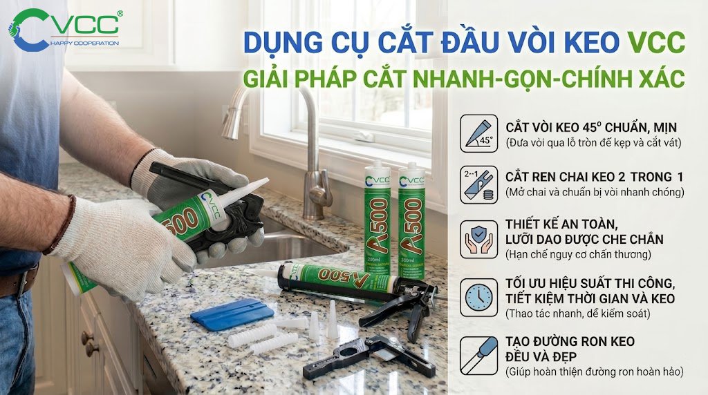 Dao cắt đầu vòi keo silicone chuyên nghiệp VCC Sealant » VCC Sealant - Sản xuất, phân phối keo silicone và chất kết dính chuyên nghiệp Dụng Cụ Cắt đầu Vòi Keo Vcc Chuyên Dụng 2 Trong 1 Giúp Mở Seal Chai Keo Và Cắt Vòi Nhựa Góc 45 độ Chính Xác an Toàn