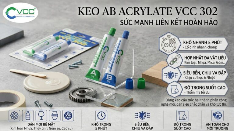 Keo AB Acrylate VCC 302 - Khô Nhanh & Siêu Dính » VCC Sealant - Sản xuất, phân phối keo silicone và chất kết dính chuyên nghiệp Keo Ab Acrylate Vcc 302 Khô Nhanh 5 Phút Dán Mọi Bề Mặt Kim Loại Nhựa Thủy Tinh Gốm Sứ Chịu Lực Va đập Cao Vcc Sealant Sản Xuất Phân Phối Keo Silicone Và Chất Kết Dính Chuyên Nghiệp