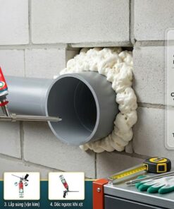 Thi công keo bọt nở VCC PU Foam bịt kín khe hở quanh ống nước giúp cách âm và cách nhiệt