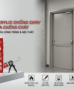 Thi công keo acrylic chống cháy lan VCC V102 bít kín khe hở khung cửa và tường, đạt chuẩn PCCC EI90, cho phép sơn phủ đồng nhất màu sắc công trình.
