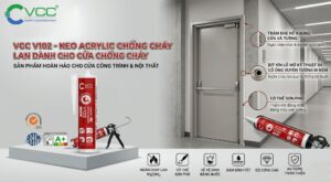 Thi công keo acrylic chống cháy lan VCC V102 bít kín khe hở khung cửa và tường, đạt chuẩn PCCC EI90, cho phép sơn phủ đồng nhất màu sắc công trình.