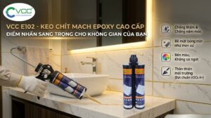 Thợ chuyên nghiệp sử dụng súng bắn keo 2 thành phần thi công keo chít mạch Epoxy VCC E102 cho mạch gạch sang trọng, chống nấm mốc và đạt chuẩn VOCs A+.