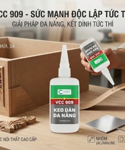 Thợ thủ công đang sử dụng keo dán đa năng VCC 909 để dán chi tiết gỗ và mica trong chế tác nội thất cao cấp, kết dính mạnh mẽ và thẩm mỹ.