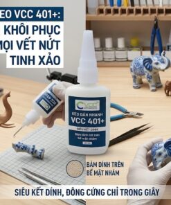 Sử dụng keo dán nhanh VCC 401+ sửa chữa tượng gốm sứ và đồ gỗ bị nứt, keo siêu kết dính đông cứng trong vài giây và không để lại vết ố trắng.