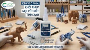 Sử dụng keo dán nhanh VCC 401+ sửa chữa tượng gốm sứ và đồ gỗ bị nứt, keo siêu kết dính đông cứng trong vài giây và không để lại vết ố trắng.