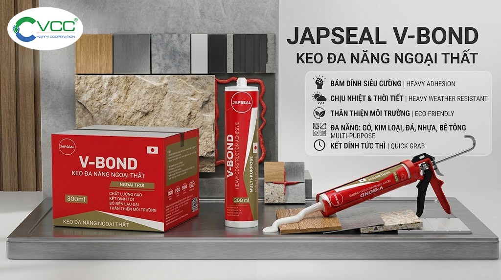 Keo dán đa năng Japseal V-Bond Ngoại thất - Công nghệ Nhật Bản » VCC Sealant - Sản xuất, phân phối keo silicone và chất kết dính chuyên nghiệp Keo Dán đa Năng Japseal V bond Ngoại Thất Của Vcc Dán được Gỗ Kim Loại đá Nhựa Bê Tông Sản Phẩm Siêu Dính Chịu Thời Tiết Kết Dính Tức Thì Công Nghệ Nhật Bản Thùng 24 ống Vcc Sealant Sản Xuất Phân Phối Keo Silicone Và Chất Kết Dính Chuyên Nghiệp