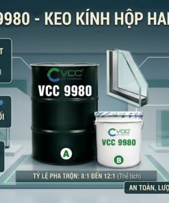 Hình ảnh keo silicone trung tính 2 thành phần VCC 9980, chuyên dụng sản xuất kính hộp cách nhiệt, kháng UV và chịu nhiệt từ -50°C đến 150°C.