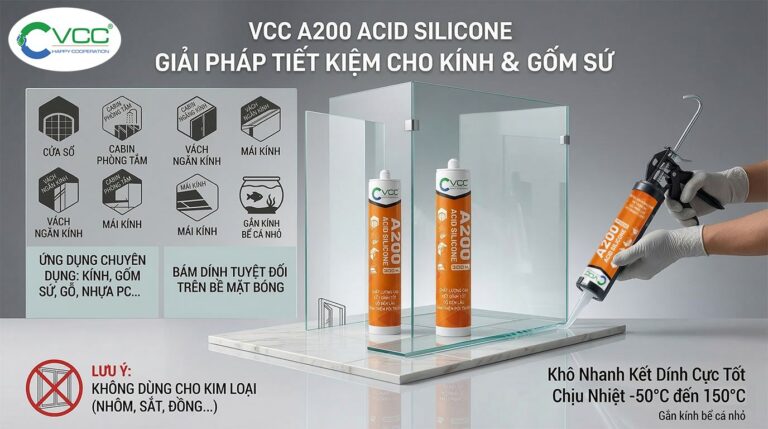 Một Chai Keo Silicone Axit Vcc A200 Nhãn Cam đặt Cạnh Mối Nối Kính Cường Lực Không Khung Và Chậu Sứ Trong Phòng Tắm Thể Hiện đường Keo Trong Suốt Mịn Màng Trên Kính Và Gốm  Vcc Sealant   Sản Xuất Phân Phối Keo Silicone Và Chất Kết Dính Chuyên Nghiệp
