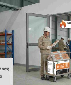 Keo silicone chống cháy lan VCC V101 được trám trên mối nối khe hở của cửa chống cháy.