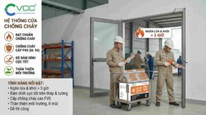 Keo silicone chống cháy lan VCC V101 được trám trên mối nối khe hở của cửa chống cháy.