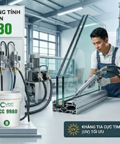 Thợ Kỹ Thuật Sử Dụng Súng Bắn Keo Công Nghiệp Thi Công Keo Silicone Trung Tính 2 Thành Phần Vcc 9980 Sản Xuất Kính Hộp Chịu Nhiệt Từ  50°c đến 150°c  Vcc Sealant   Sản Xuất Phân Phối Keo Silicone Và Chất Kết Dính Chuyên Nghiệp