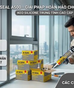 Kỹ Thuật Viên đang Thi Công Keo Silicone Japseal A500 Của Vcc Trên Khung Cửa Kính Công Trình Kèm Theo Thùng Và Chai Sản Phẩm A500 Công Nghệ Nhật Bản  Vcc Sealant   Sản Xuất Phân Phối Keo Silicone Và Chất Kết Dính Chuyên Nghiệp