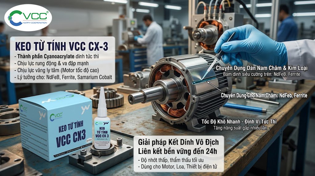 Keo từ tính VCC CX-3 - Giải pháp kết dính nam châm chuyên dụng » VCC Sealant - Sản xuất, phân phối keo silicone và chất kết dính chuyên nghiệp Nhân Viên Kỹ Thuật đang Sử Dụng Keo Từ Tính Vcc Cx 3 để Dán Nam Châm Vĩnh Cửu Vào Rotor Motor điện Trong Nhà Xưởng Công Nghiệp Vcc Sealant Sản Xuất Phân Phối Keo Silicone Và Chất Kết Dính Chuyên Nghiệp