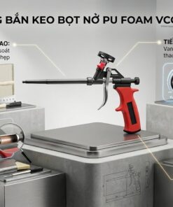 Đồ họa mô tả 4 lợi ích của súng bắn keo PU Foam VCC: Độ chính xác đến từng milimet, tiết kiệm chi phí và thời gian, thân hợp kim bền bỉ an toàn, nâng cao hiệu quả cách âm cách nhiệt.