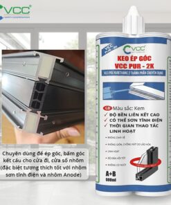 Mặt cắt góc ép nhôm cho thấy keo ép góc VCC 2K điền đầy khoang trống.