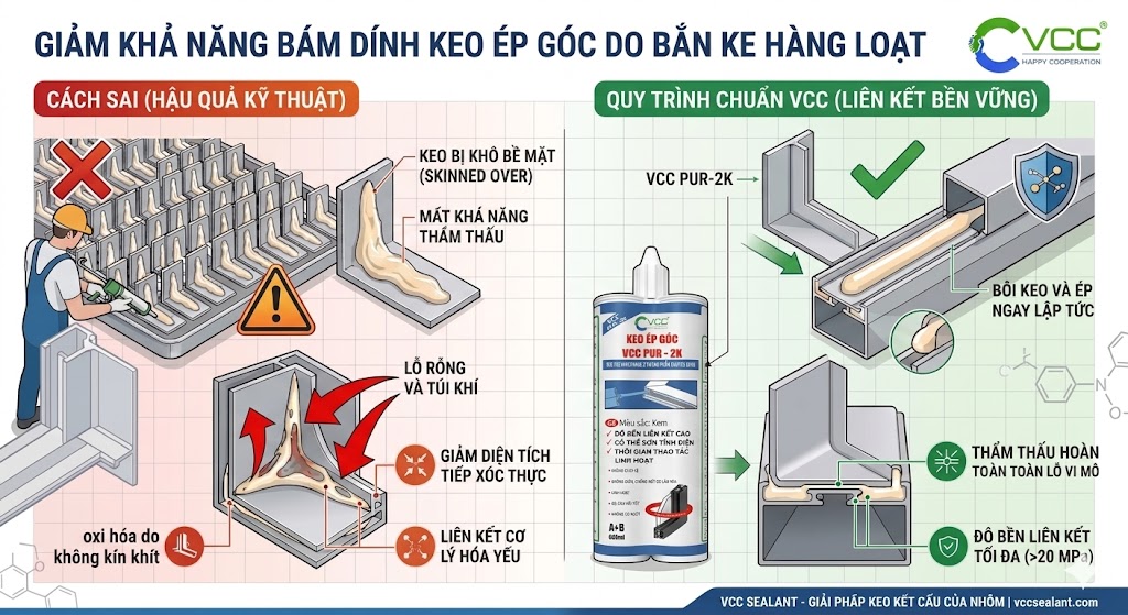Phân tích khả năng bám dính cơ lý hóa của keo ép góc VCC. » VCC Sealant - Sản xuất, phân phối keo silicone và chất kết dính chuyên nghiệp Infographic So Sánh Rủi Ro Túi Khí Lỗ Rỗng Khi Bắn Keo ép Góc Hàng Loạt Và Quy Trình Chuẩn Vcc Giúp Keo Thẩm Thấu Lỗ Vi Mô đạt độ Bền Trên 20 Mpa Vcc Sealant Sản Xuất Phân Phối Keo Silicone Và Chất Kết Dính Chuyên Nghiệp