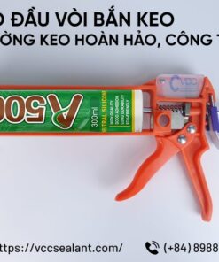 Hình ảnh giới thiệu bộ đầu vòi bắn keo silicone VCC lắp trực tiếp vào chai keo giúp thi công đường keo gọn gàng, nhanh chóng