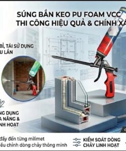Súng bắn keo PU Foam VCC thiết kế bền bỉ, thợ thi công sử dụng vòi nhựa để bắn keo vào khe hở siêu hẹp và cách vệ sinh súng bằng dung dịch chuyên dụng.