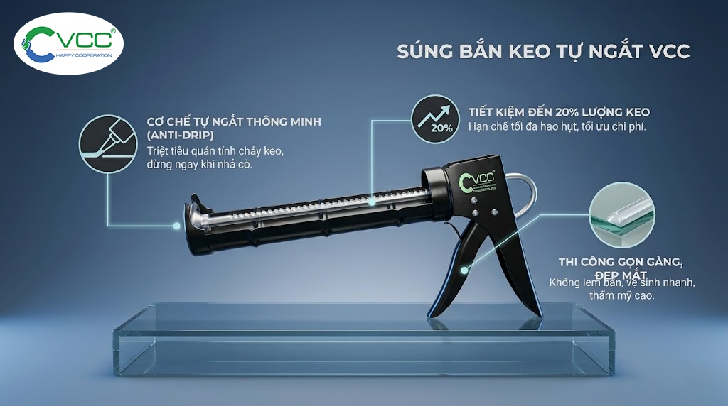 Súng Bắn Keo Tự Ngắt VCC - Giải Pháp Thi Công Chống Chảy Thông Minh » VCC Sealant - Sản xuất, phân phối keo silicone và chất kết dính chuyên nghiệp Súng Bắn Keo Tự Ngắt Vcc Màu đen Chuyên Nghiệp Với Cơ Chế Anti drip Chống Chảy Ngược Giúp Tiết Kiệm 20 Vật Tư Và Tạo đường Keo Sắc Nét Vcc Sealant Sản Xuất Phân Phối Keo Silicone Và Chất Kết Dính Chuyên Nghiệp