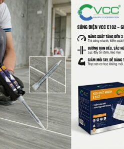 Súng điện bắn keo VCC E102 thi công mạch ron gạch mịn đẹp bằng keo epoxy 2 thành phần, bộ sản phẩm kèm pin 21V Li-ion và hộp phụ kiện chính hãng VCC.