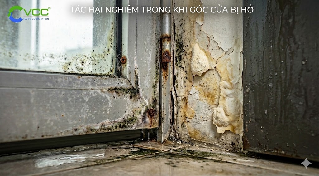 Tác Hại Nghiêm Trọng Của Việc Góc Cửa Nhôm Bị Hở Thấm Nước Gây Bong Tróc Sơn Tường Nấm Mốc đen Và Rỉ Sét Phụ Kiện Cửa