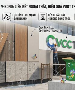 Thi công thực tế keo VCC V-Bond ngoại thất dán gỗ nhựa ngoài trời, ốp tấm Alu trang trí và lắp đặt biển quảng cáo mica cho tòa nhà.