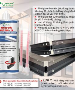 Thông số kỹ thuật thời gian khô và bảo quản keo ép góc VCC PUR 2K.