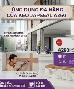 Thợ thi công sử dụng keo Japseal A260 dán kính, bám dính gạch men nhôm kính và chống thấm phòng tắm nhà bếp.