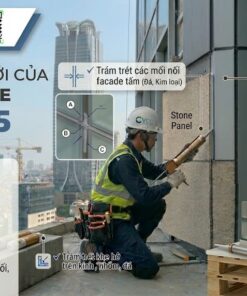 Ứng dụng keo silicone VCC 795 trong thi công vách kính mặt dựng, tấm ốp composite và đá tự nhiên với khả năng bám dính kết cấu cực mạnh.