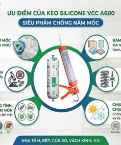 Infographic ưu điểm Keo Silicone Vcc A600 Chống Nấm Mốc Grade 0 Kháng Khuẩn 100 Lưu Hóa Trung Tính Không ăn Mòn Bám Dính Cực Tốt đàn Hồi Cao Và Chịu Nhiệt Từ  50°c đến +150°c  Vcc Sealant   Sản Xuất Phân Phối Keo Silicone Và Chất Kết Dính Chuyên Nghiệp