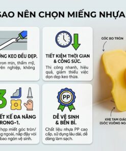 6 lý do nên chọn miếng nhựa chà ron VCC: dễ sử dụng, tạo đường ron đẹp, tiết kiệm thời gian, tăng độ bám dính, thiết kế đa năng 3 trong 1 và chất liệu nhựa PP bền bỉ.