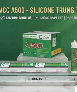 Bộ sản phẩm keo Silicone trung tính VCC A500 dạng chai 300ml và túi 300ml kèm súng bắn keo và thùng đựng sản phẩm chuyên nghiệp