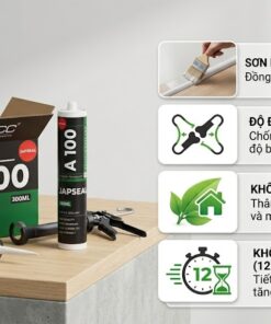 Hình ảnh Keo Acrylic Japseal A100 300ml Của Vcc Sealant Hiển Thị Tuýp Keo Thùng Carton Súng Bắn Keo Trên Studio Nền Bê Tônggỗ Các Bảng Thông Tin Bảng 1 Lăn Sơn có Thể Sơn Bảng 2 Độ đàn Hồinứt bền Bỉ Bảng 3 Lá Câynhà an Toàn Bảng 4 Đồng Hồ Cát khô Nhanh 12 Phút Logo Vcc happy Cooperation Văn Bản Displays Keo Japseal A100 300ml  Vcc Sealant   Sản Xuất Phân Phối Keo Silicone Và Chất Kết Dính Chuyên Nghiệp