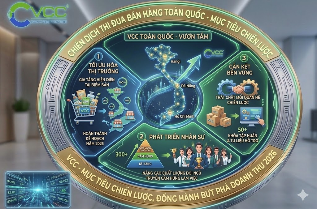Sơ đồ 3 Mục Tiêu Chiến Dịch Thi đua Bán Hàng Toàn Quốc Của Vcc Gồm Tối ưu Hóa Thị Trường điểm Bán Năm 2026 Phát Triển Nhân Sự Truyền Cảm Hứng Làm Việc Và Gắn Kết Bền Vững Thắt Chặt Mối Quan Hệ Chiến Lược Với Nhà Phân Phối  Vcc Sealant   Sản Xuất Phân Phối Keo Silicone Và Chất Kết Dính Chuyên Nghiệp