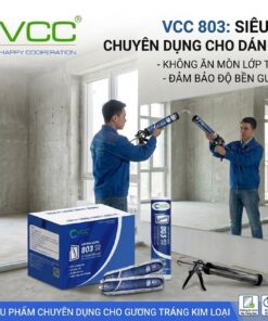 Thợ thi công sử dụng keo Silicone VCC 803 chuyên dụng dán gương. Sản phẩm không ăn mòn lớp tráng bạc, bám dính cực tốt và thân thiện với môi trường.