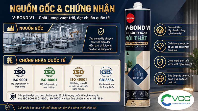 Nguồn gốc và Chứng nhận keo dán Japseal V-Bond V1 – VCC Sealant - Sản xuất, phân phối keo silicone và chất kết dính chuyên nghiệp Hình ảnh Thông Tin Nguồn Gốc Dây Chuyền Hiện đại Và Chứng Nhận Quốc Tế Iso 9001 Gb18584 Của Keo Dán Japseal V bond V1 Vcc Sealant Sản Xuất Phân Phối Keo Silicone Và Chất Kết Dính Chuyên Nghiệp