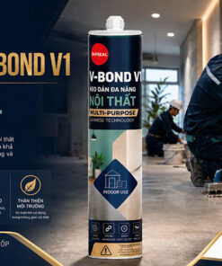 Hình ảnh thợ xây dựng đang thi công dán gạch ốp tường bằng keo dán đa năng Japseal V-Bond V1.